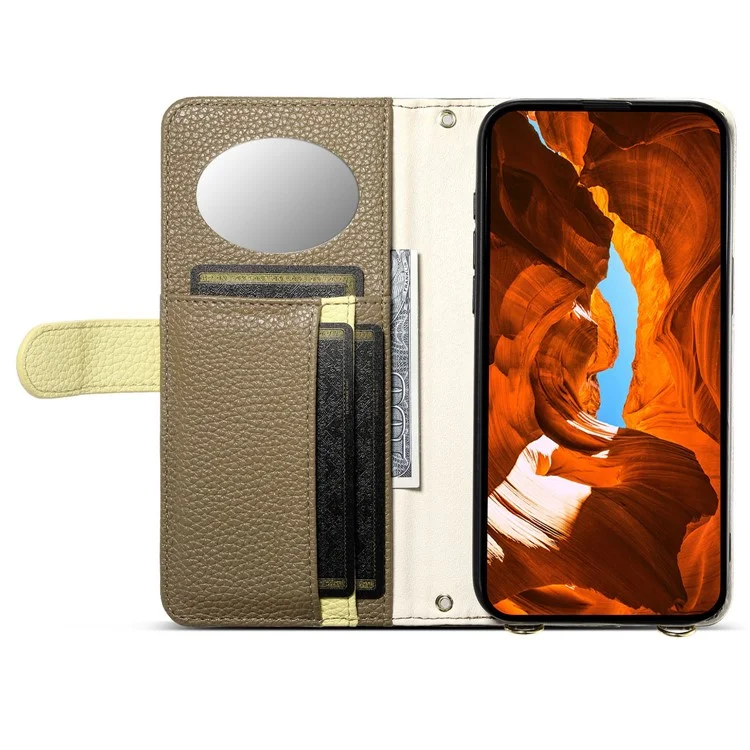 ESEBLE E11 Étui pour Samsung Galaxy S24+ avec Pochette à Fermeture Éclair, Texture de Cuir Grenue, Miroir et Dragonne - Marron