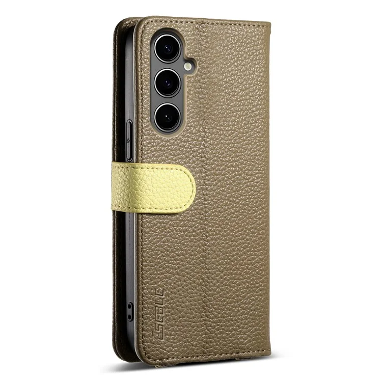 ESEBLE E11 Étui pour Samsung Galaxy S24+ avec Pochette à Fermeture Éclair, Texture de Cuir Grenue, Miroir et Dragonne - Marron
