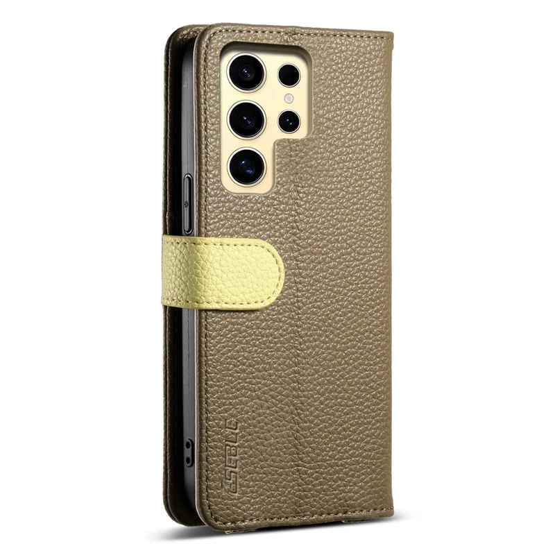 ESEBLE E11 For Samsung Galaxy S23 Ultra Case Zipper Pocket Litchi Texture Leather Phone Cover with Mirror and Wrist Strap - Brown