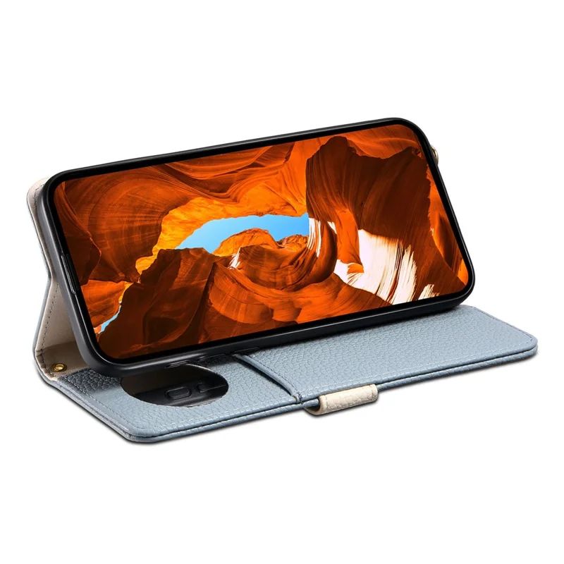 ESEBLE E11 Handyhülle für Samsung Galaxy S25 Edge mit Reißverschlusstasche, Lederstruktur, Spiegel und Handschlaufe - Himmelblau