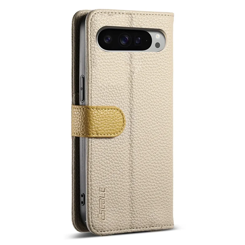 ESEBLE E11 For Google Pixel 9 Pro XL Case Zipper Pocket Litchi Texture Leather Phone Cover with Mirror and Wrist Strap - Khaki
