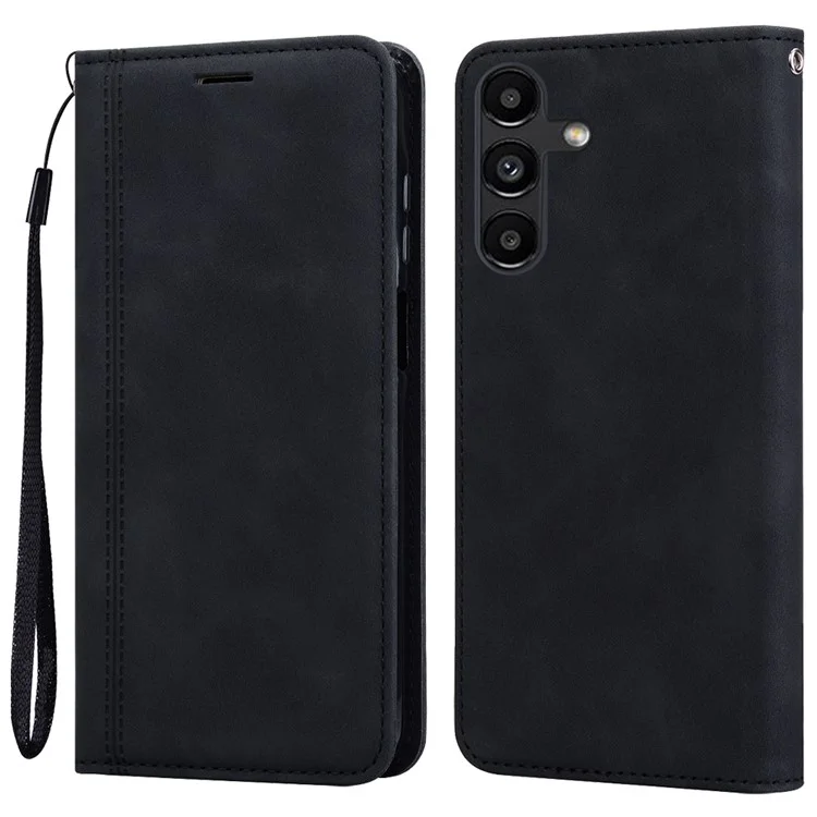 Für Samsung Galaxy A54 5G Hülle imBusinessstil mit magnetischem Verschluss, Leder-Handyhülle mit Trageriemen - Schwarz
