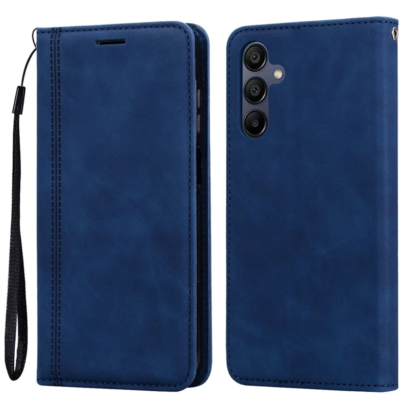 For Samsung Galaxy A35 5G Case Business Style Magnetic Closure Leather Phone Cover with Strap - Blue
