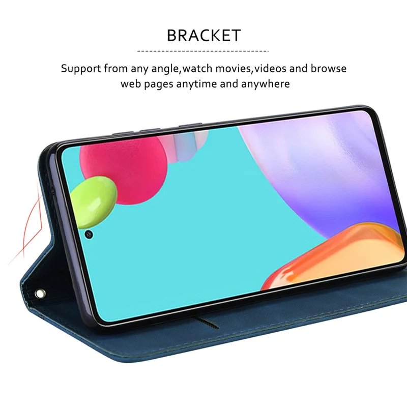 For Samsung Galaxy A35 5G Case Business Style Magnetic Closure Leather Phone Cover with Strap - Blue