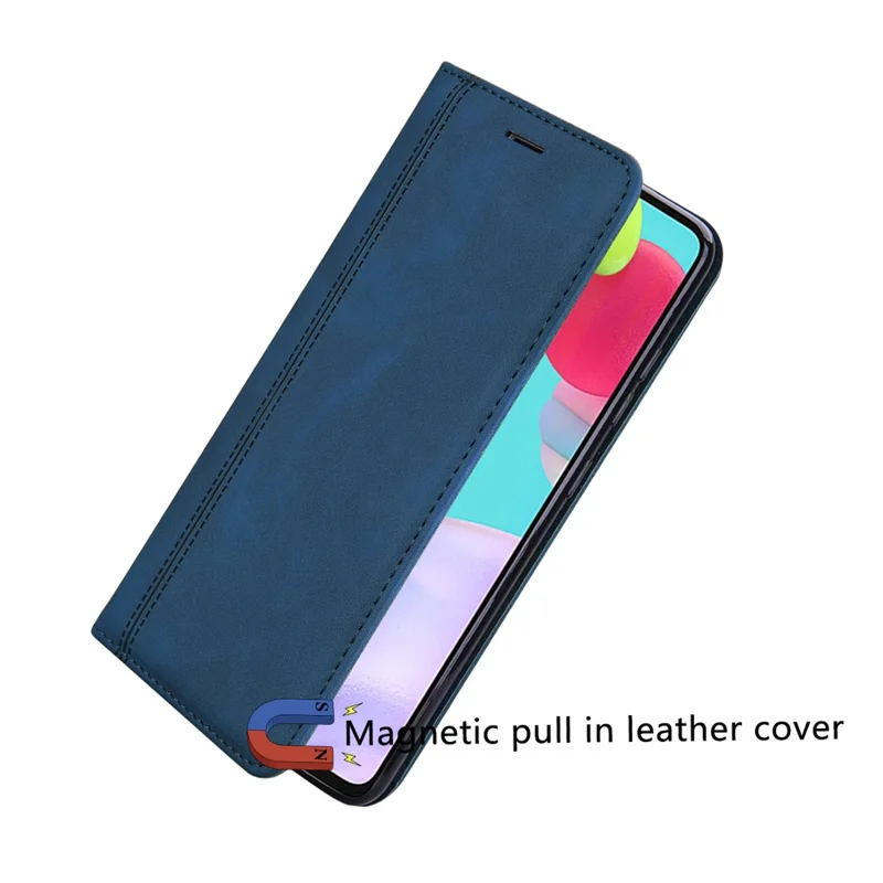 For Samsung Galaxy A35 5G Case Business Style Magnetic Closure Leather Phone Cover with Strap - Blue