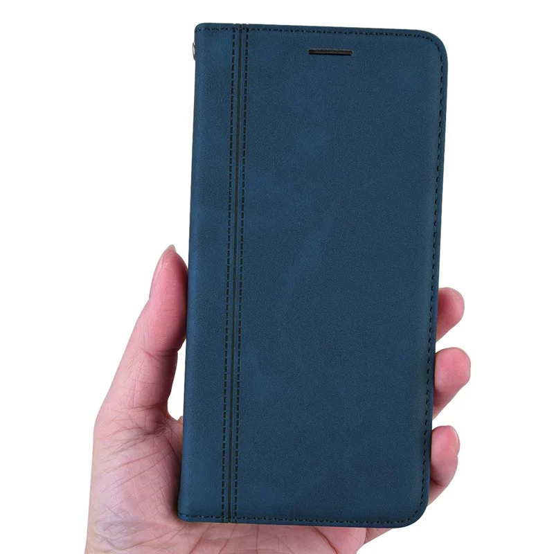 For Samsung Galaxy A35 5G Case Business Style Magnetic Closure Leather Phone Cover with Strap - Blue