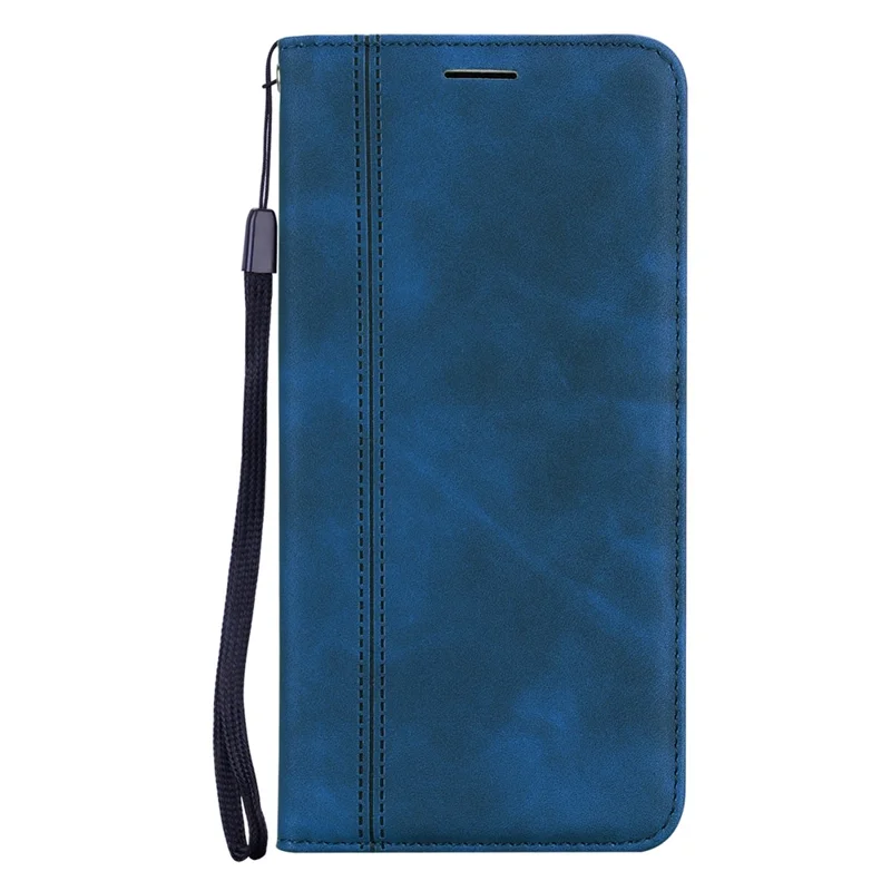 For Samsung Galaxy A35 5G Case Business Style Magnetic Closure Leather Phone Cover with Strap - Blue