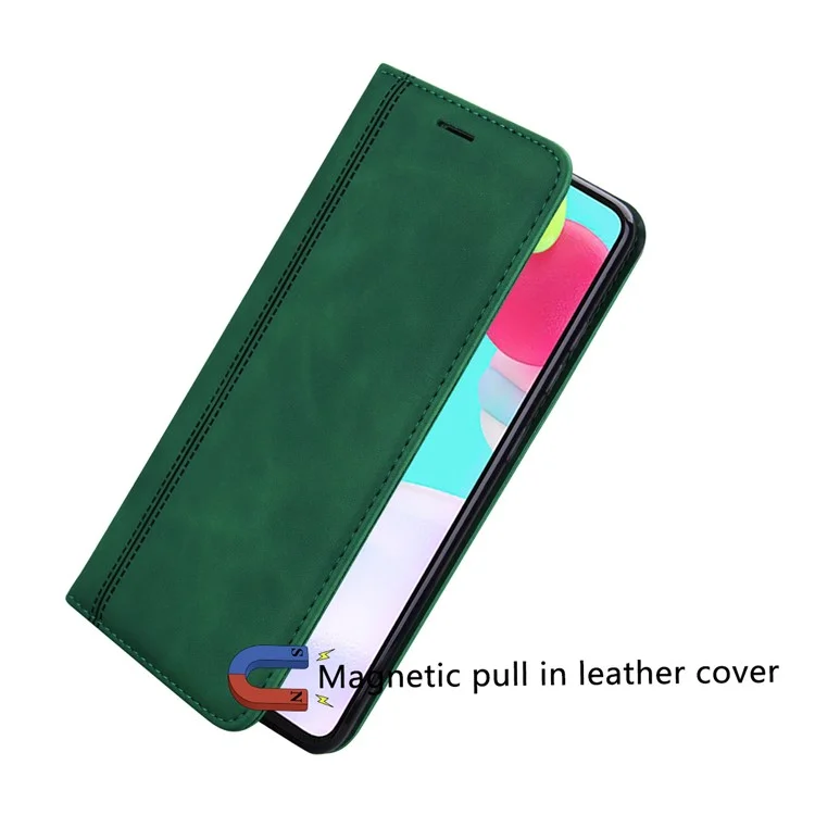 For Samsung Galaxy A35 5G Case Business Style Magnetic Closure Leather Phone Cover with Strap - Green
