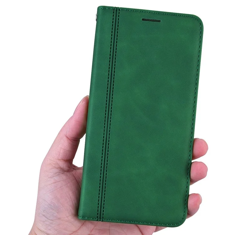 For Samsung Galaxy A35 5G Case Business Style Magnetic Closure Leather Phone Cover with Strap - Green