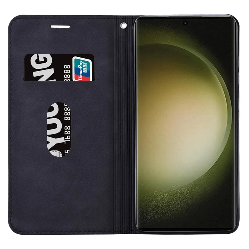 For Samsung Galaxy S25 Ultra Case Business Style Magnetic Closure Leather Phone Cover with Strap - Black