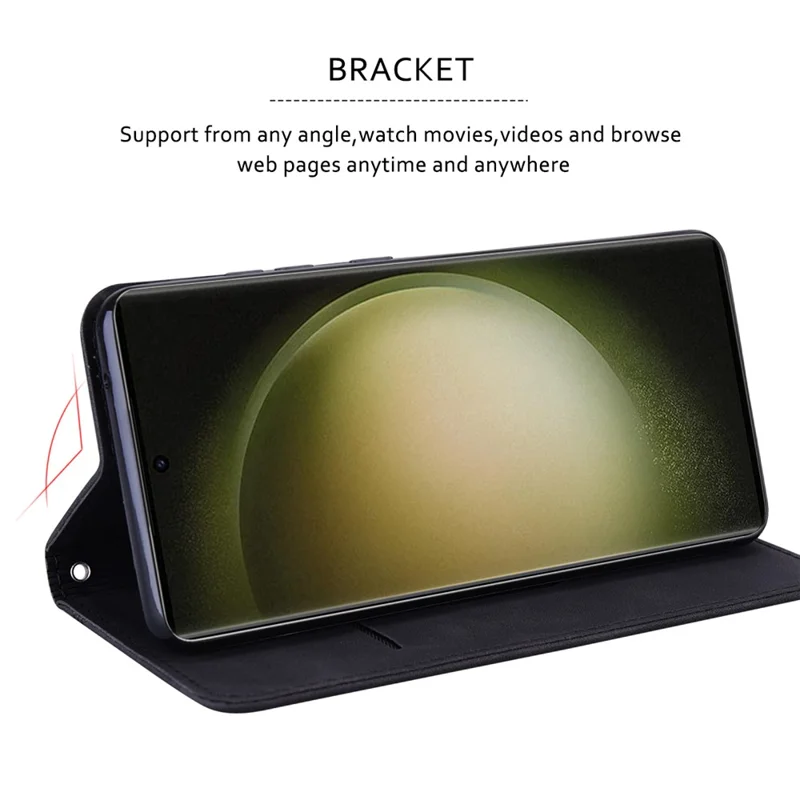 For Samsung Galaxy S25 Ultra Case Business Style Magnetic Closure Leather Phone Cover with Strap - Black