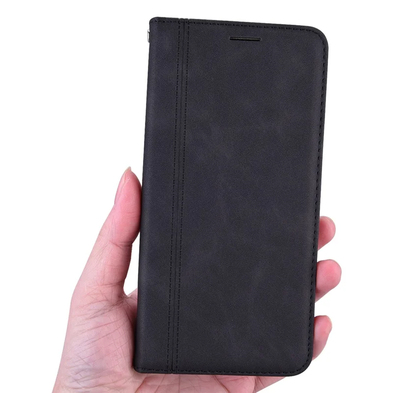 For Samsung Galaxy S25 Ultra Case Business Style Magnetic Closure Leather Phone Cover with Strap - Black