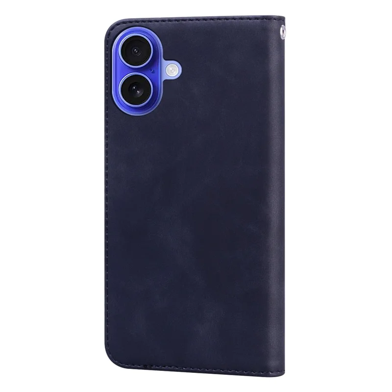 For iPhone 16 Plus Case Business Style Magnetic Closure Leather Phone Cover with Strap - Black
