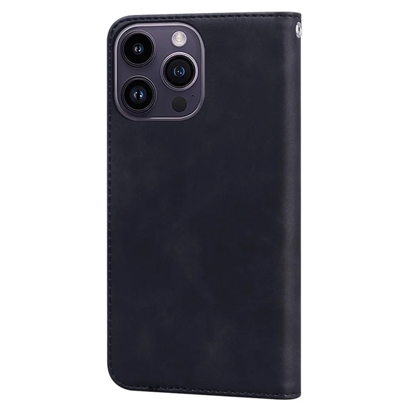 For iPhone 14 Pro Max Case Business Style Magnetic Closure Leather Phone Cover with Strap - Black