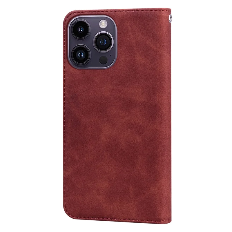 For iPhone 14 Pro Max Case Business Style Magnetic Closure Leather Phone Cover with Strap - Brown