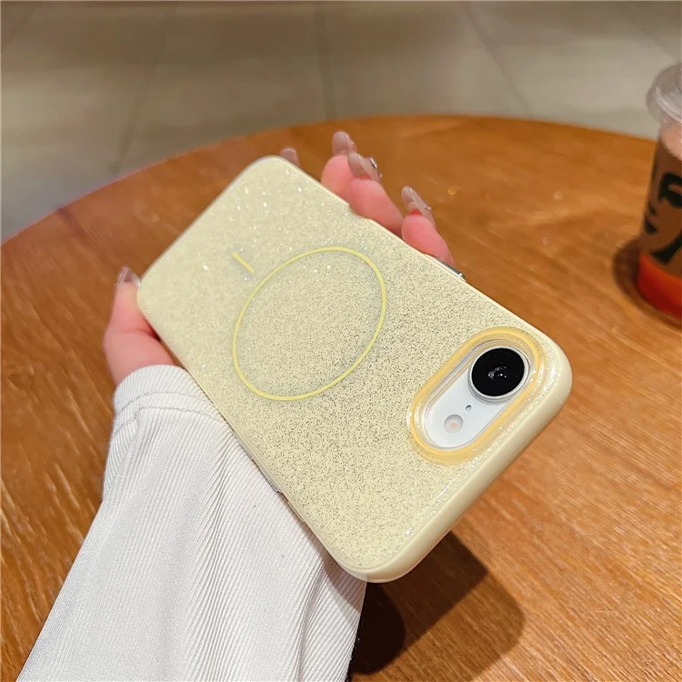 For iPhone 16e Case Compatible with MagSafe Glitter Design IMD TPU + PC Phone Back Cover - Yellow