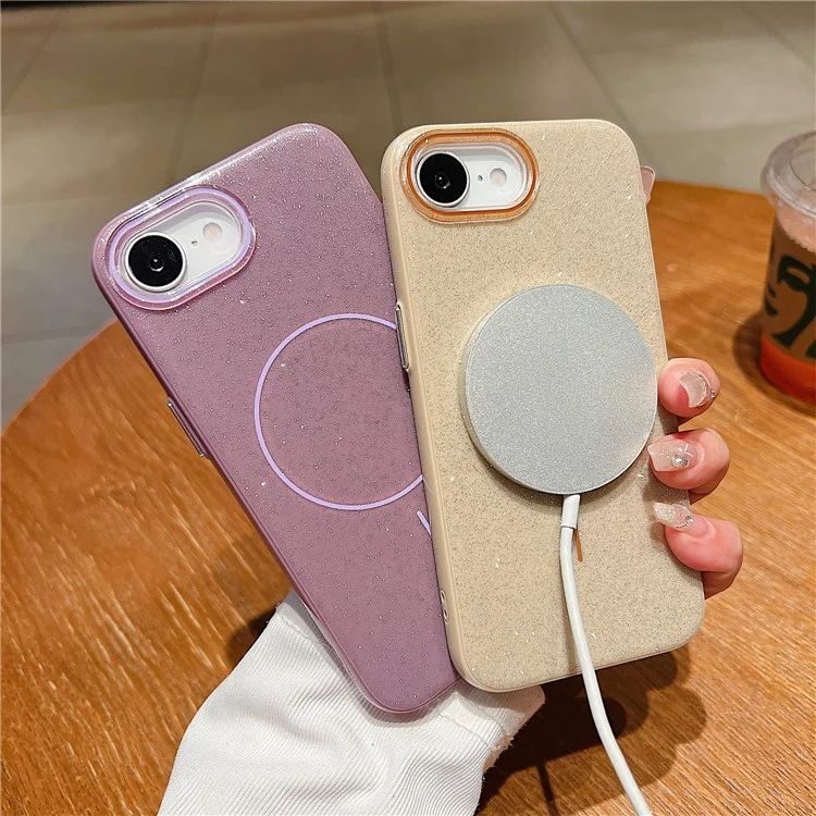 For iPhone 16e Case Compatible with MagSafe Glitter Design IMD TPU + PC Phone Back Cover - Yellow