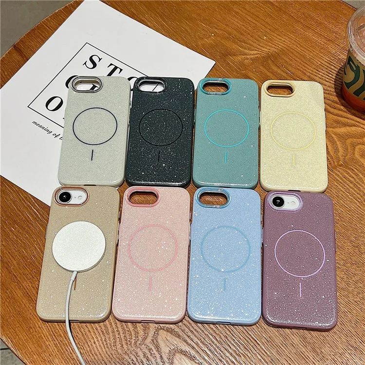 For iPhone 16e Case Compatible with MagSafe Glitter Design IMD TPU + PC Phone Back Cover - Yellow