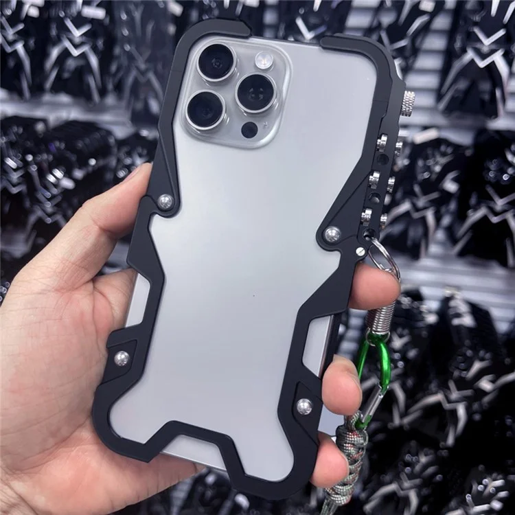 For iPhone 16 Pro Max Bumper Case Aluminium Alloy Metal Phone Shell Cover - Black