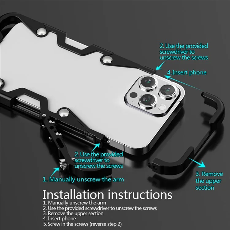 For iPhone 16 Pro Max Bumper Case Aluminium Alloy Metal Phone Shell Cover - Black