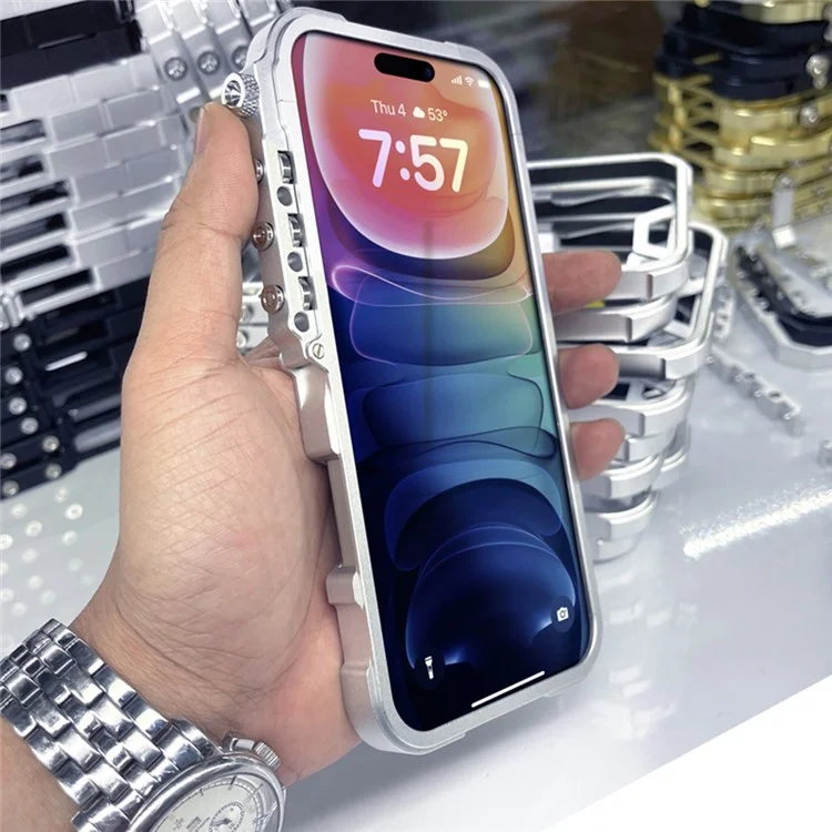 For iPhone 16 Pro Max Bumper Case Aluminium Alloy Metal Phone Shell Cover - Black