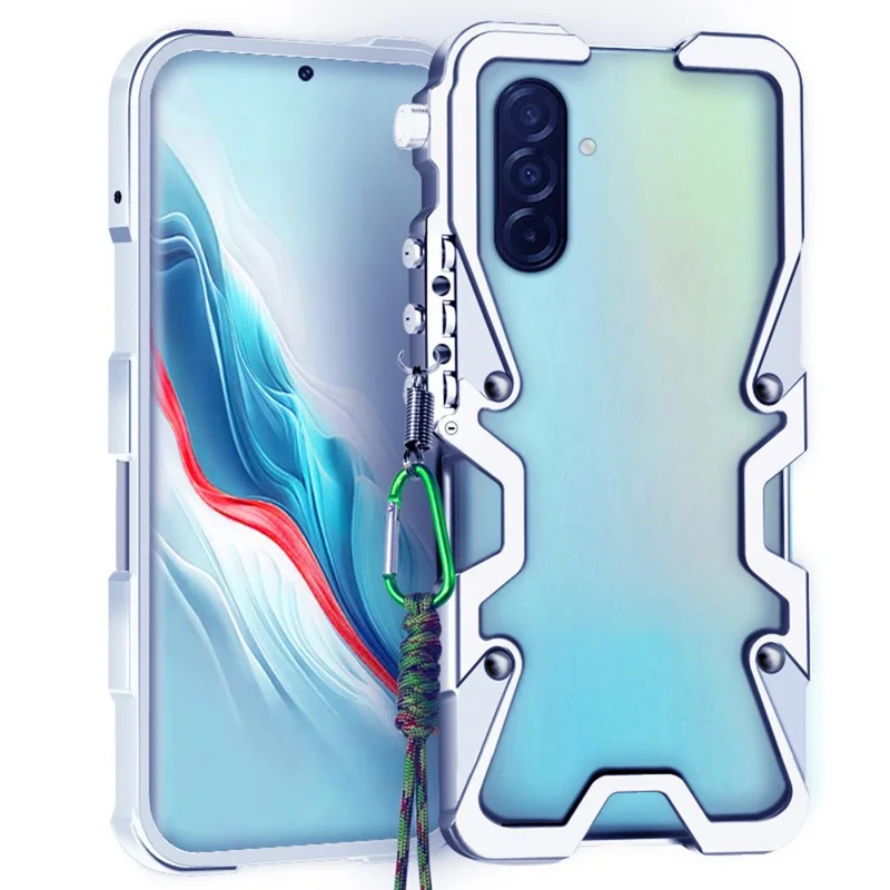 For Samsung Galaxy A56 5G Bumper Case Aluminium Alloy Metal Phone Shell Cover with Strap - Silver