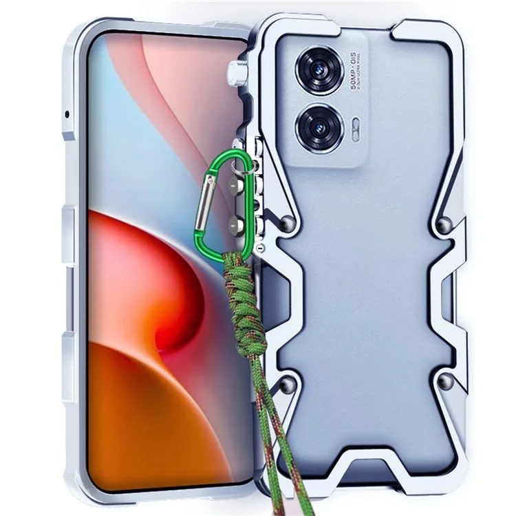 For Motorola Edge 50 Fusion 5G Bumper Case Aluminium Alloy Metal Phone Shell Cover with Strap - Silver