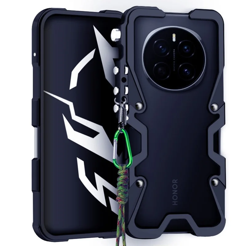 Obudowa zaciskowa na Honor Magic7 5G z aluminium stopowe aluminiowe etui na telefon z paskiem - Czarny