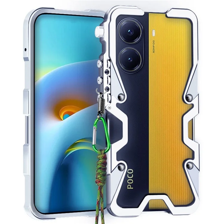 For Xiaomi Poco X7 Pro 5G Bumper Case Aluminium Alloy Metal Phone Shell Cover with Strap - Silver