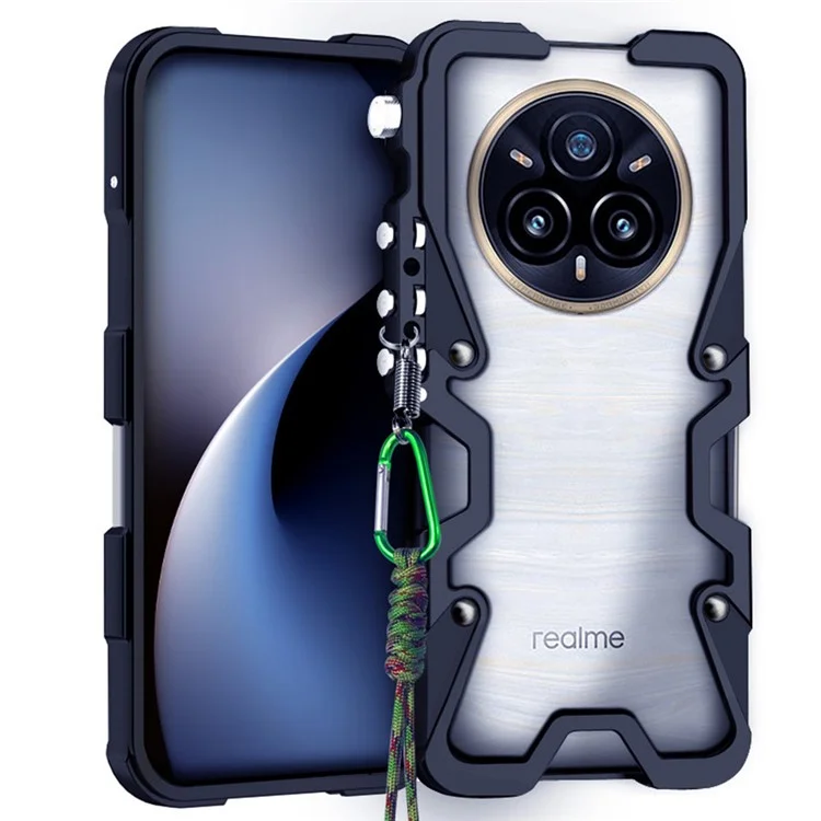 Für Realme 14 Pro+ 5G Stoßfeste Hülle Aluminium-Legierung Metall Handyhülle - Schwarz