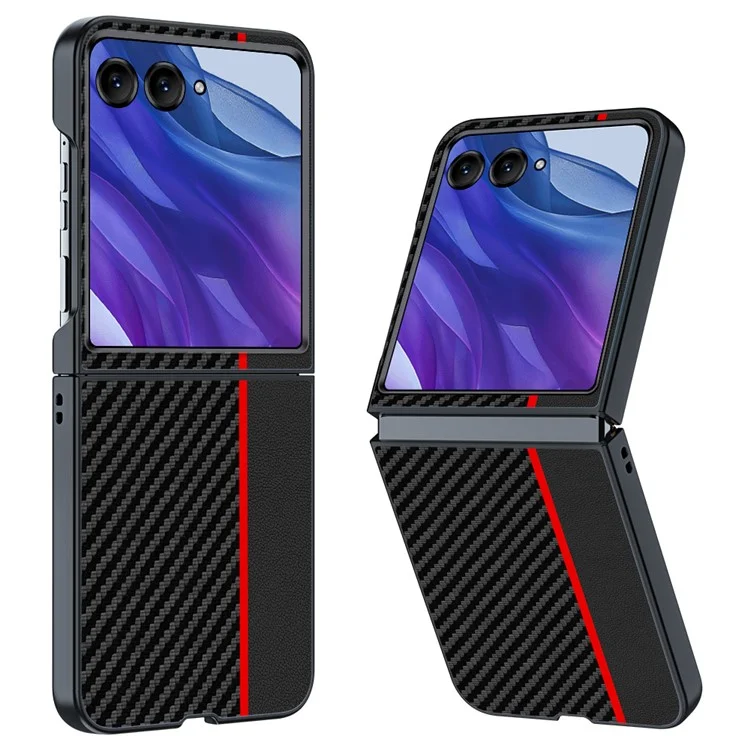 For Motorola Razr 60 Ultra 5G Case Carbon Fiber Texture Ultra Slim Hard PC Phone Cover - Black  /  Red