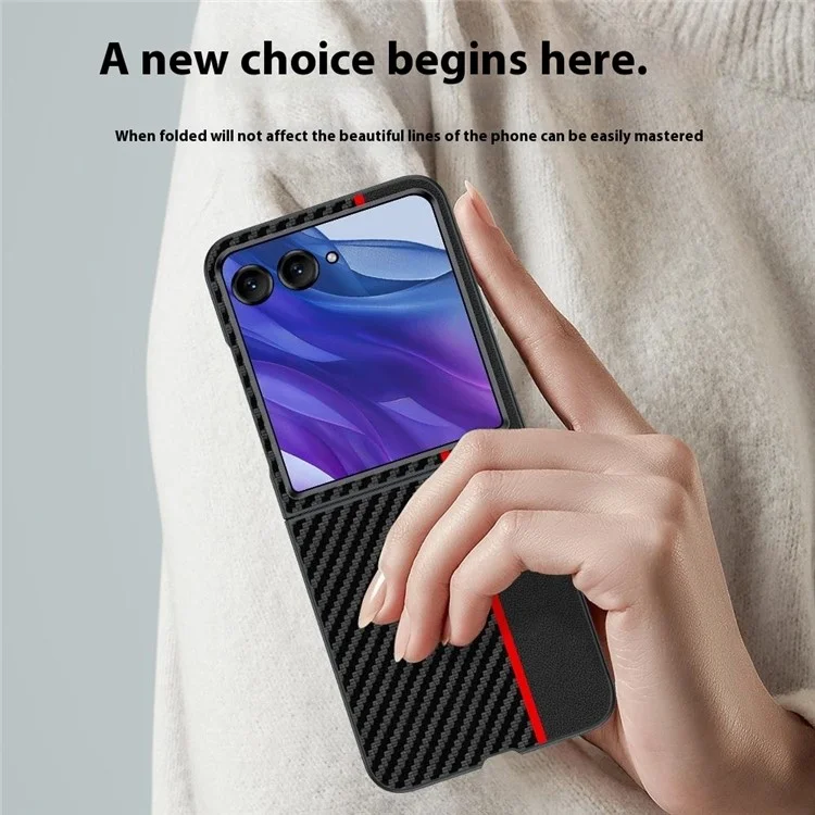 For Motorola Razr 60 Ultra 5G Case Carbon Fiber Texture Ultra Slim Hard PC Phone Cover - Black  /  Red
