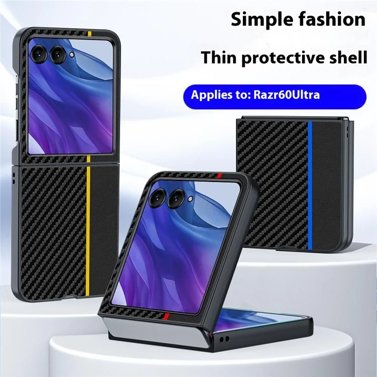 For Motorola Razr 60 Ultra 5G Case Carbon Fiber Texture Ultra Slim Hard PC Phone Cover - Black  /  Red