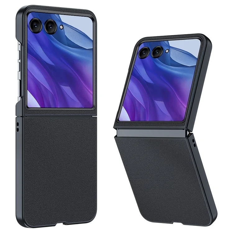Für Motorola Razr 60 Ultra Hülle Slim Leder beschichtetes hartes PC Klapp-Handyhülle - Schwarz