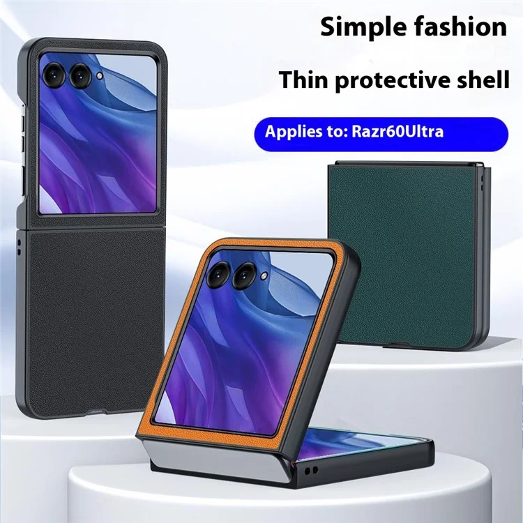Für Motorola Razr 60 Ultra Hülle Slim Leder beschichtetes hartes PC Klapp-Handyhülle - Schwarz