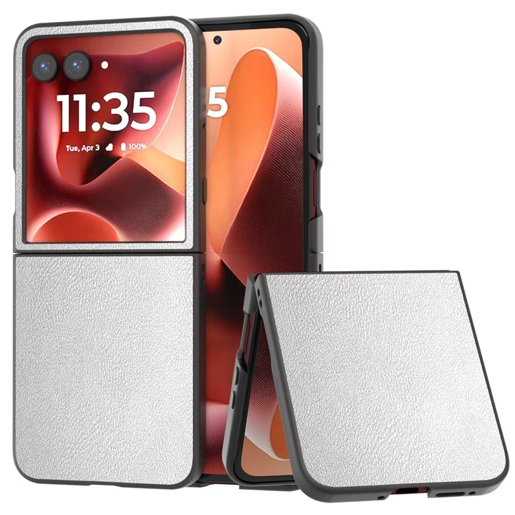 Capa para Motorola Razr 60 Ultra com Revestimento Eletrolítico em Couro PU e Capa de Telefone PC - Prata