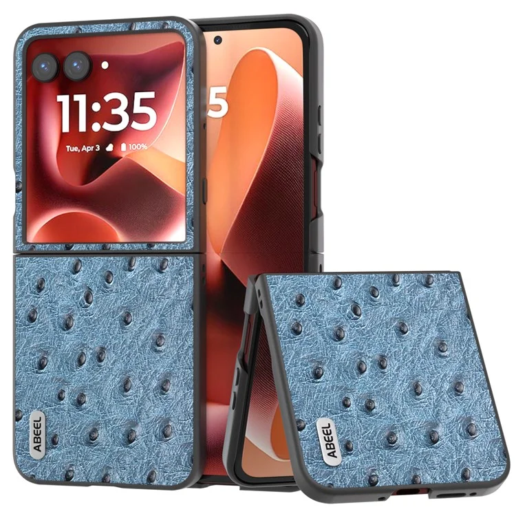 Capa ABEEL para Motorola Razr 60 Ultra com Textura de Avestruz Eletroplastificada em Couro Genuíno de Vaca - Azul