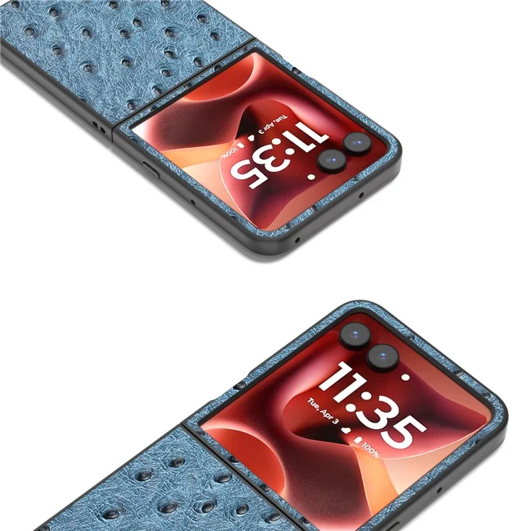 Capa ABEEL para Motorola Razr 60 Ultra com Textura de Avestruz Eletroplastificada em Couro Genuíno de Vaca - Azul