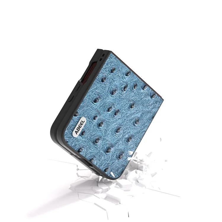Capa ABEEL para Motorola Razr 60 Ultra com Textura de Avestruz Eletroplastificada em Couro Genuíno de Vaca - Azul