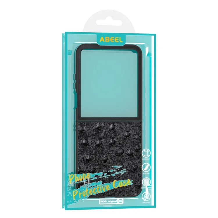 Capa ABEEL para Motorola Razr 60 Ultra com Textura de Avestruz Eletroplastificada em Couro Genuíno de Vaca - Azul