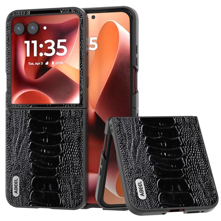 Capa ABEEL para Motorola Razr 60 Ultra com Textura de Crocodilo Eletroplastificada em Couro Genuíno de Vaca + Capa de Telefone em PC - Preto