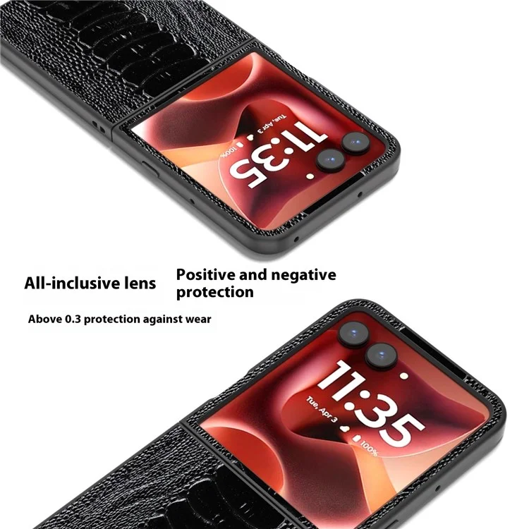 Capa ABEEL para Motorola Razr 60 Ultra com Textura de Crocodilo Eletroplastificada em Couro Genuíno de Vaca + Capa de Telefone em PC - Preto