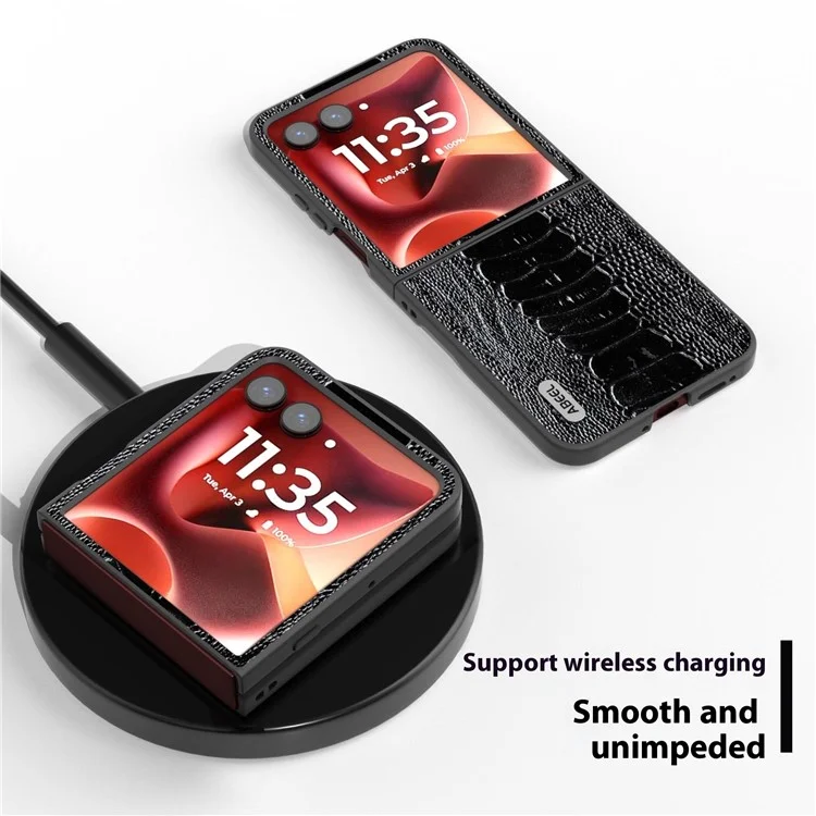 Capa ABEEL para Motorola Razr 60 Ultra com Textura de Crocodilo Eletroplastificada em Couro Genuíno de Vaca + Capa de Telefone em PC - Preto