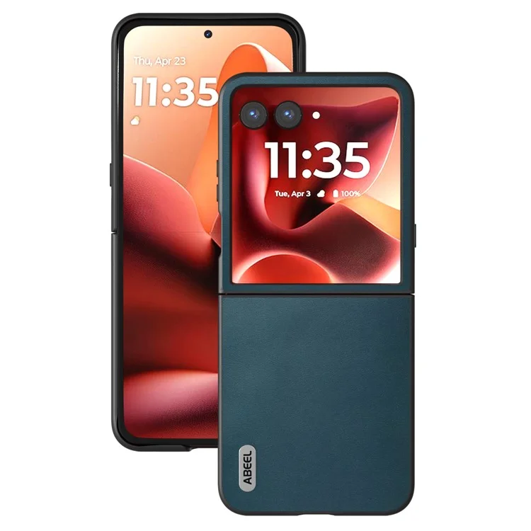 ABEEL Чехол для Motorola Razr 60 Ultra Электрохромный край Натуральная кожа коровы+ПК Чехол для телефона - Зеленый