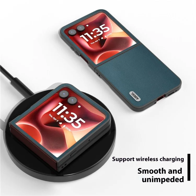 ABEEL Чехол для Motorola Razr 60 Ultra Электрохромный край Натуральная кожа коровы+ПК Чехол для телефона - Зеленый
