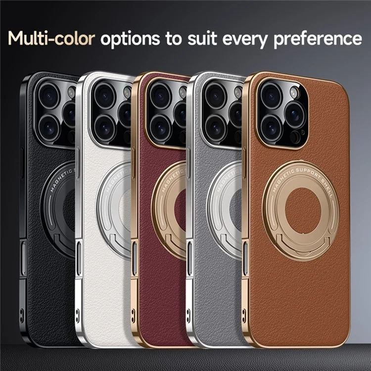 For iPhone 16 Pro Max Case Compatible with MagSafe Leather TPU Back Cover with Hidden Kickstand - Black