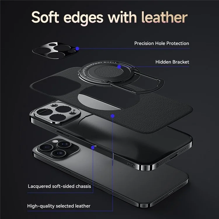Funda para iPhone 13 Pro Compatible con MagSafe, de Cuero y TPU con Soporte Oculto - Negro