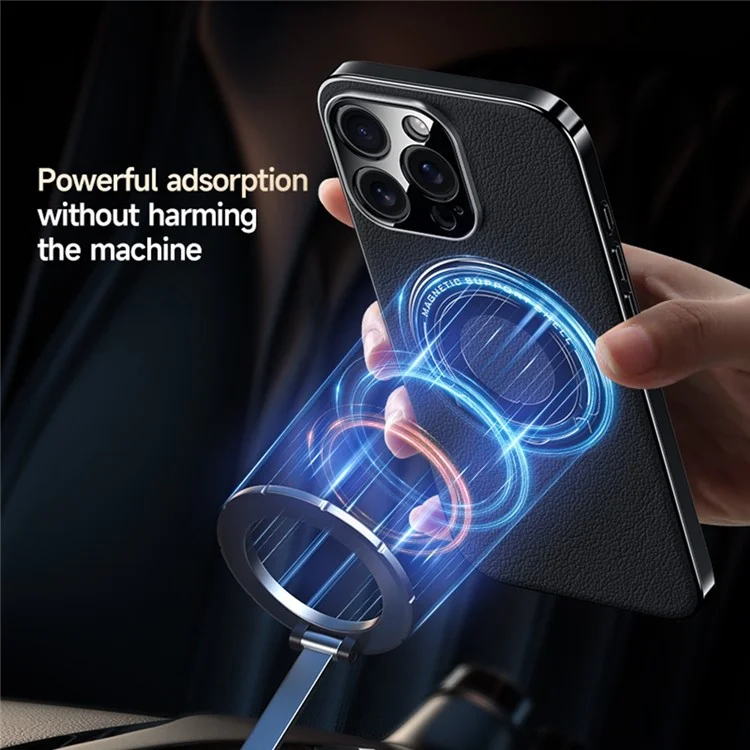 Funda para iPhone 13 Pro Compatible con MagSafe, de Cuero y TPU con Soporte Oculto - Negro