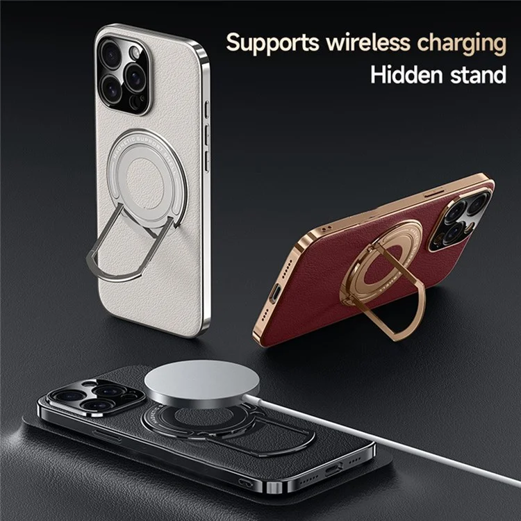Funda para iPhone 13 Pro Compatible con MagSafe, de Cuero y TPU con Soporte Oculto - Negro
