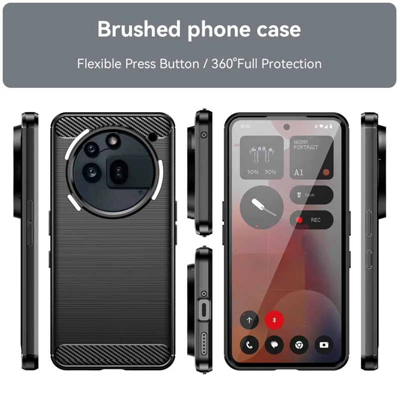 Чехол для Nothing Phone (3a) Pro с защитой и текстурой углеродного волокна с эффектом щеточной обработки - Черный